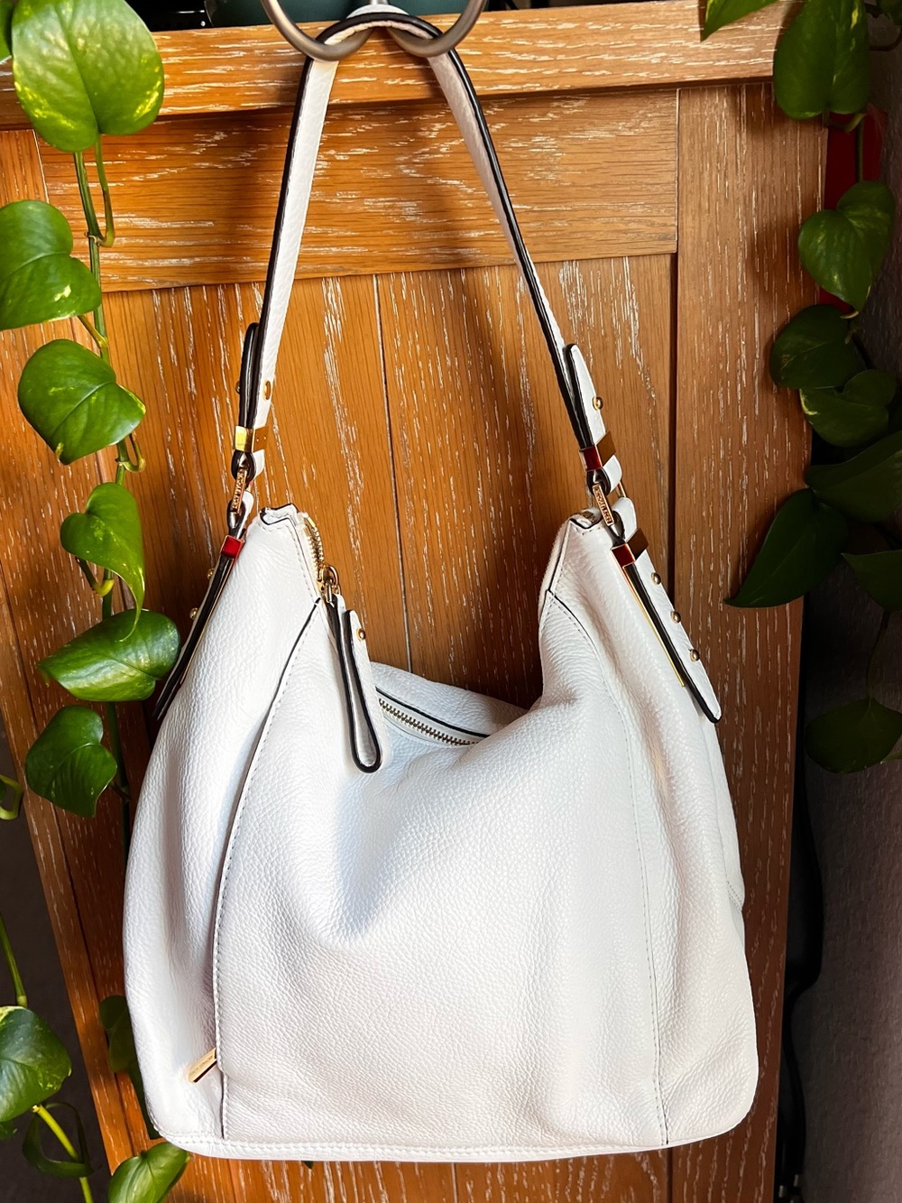 Michael Kors White Leather Shoulder Hobo Bag